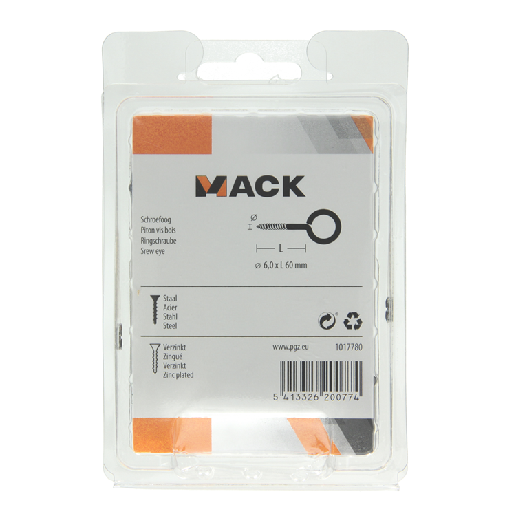 Mack 1017780 - schroefoog staal verzinkt 3 st 6,0 x 60 mm | 5 stuks