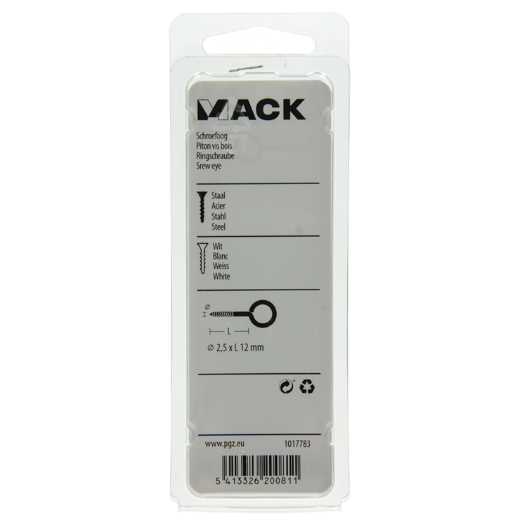 Mack 1017783 - schroefoog staal wit 10 st 2,5 x 12 mm | 10 stuks