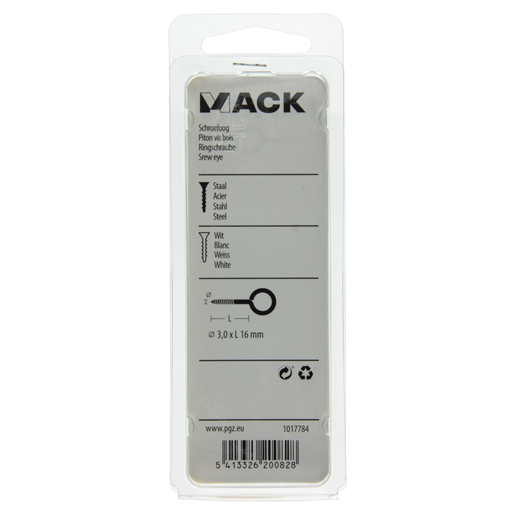 Mack 1017784 - schroefoog staal wit 7 st 3,0 x 16 mm | 10 stuks