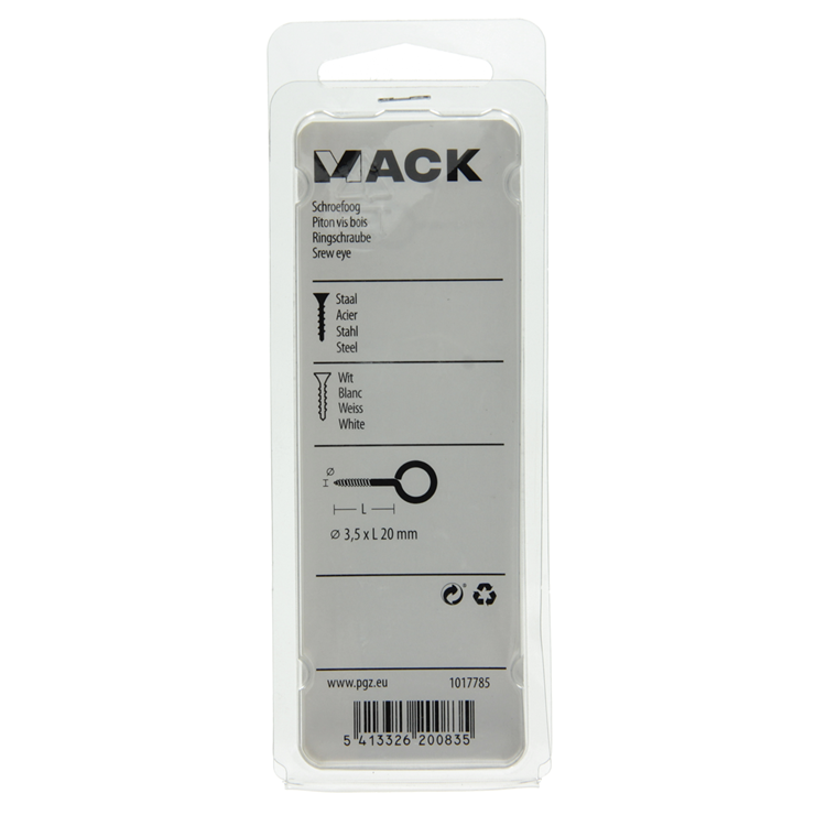 Mack 1017785 - schroefoog staal wit 5 st 3,5 x 20 mm | 10 stuks