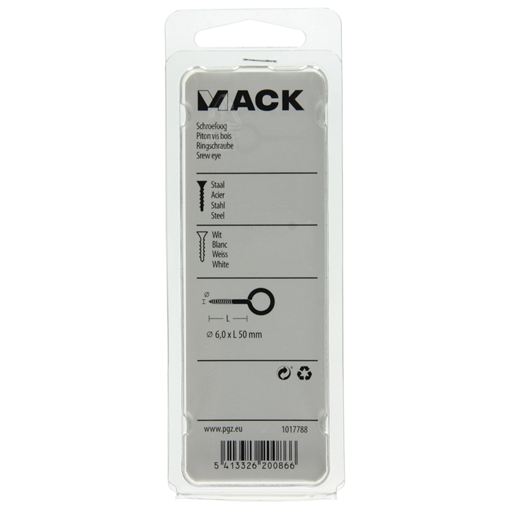 Mack 1017788 - schroefoog staal wit 2 st 6,0 x 50 mm | 5 stuks