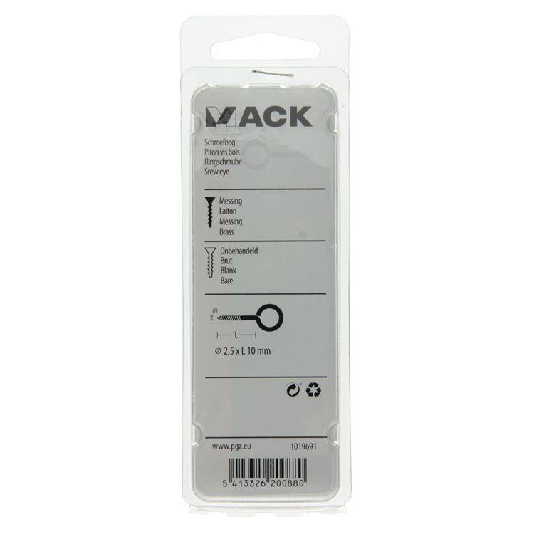 Mack 1019691 - schroefoog messing 6 st 2,5 x 10mm | 10 stuks