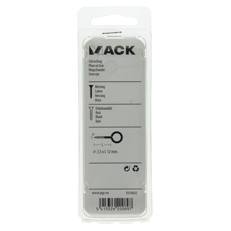 Mack 1019692 - schroefoog messing 6 st 2,5 x 12mm | 10 stuks