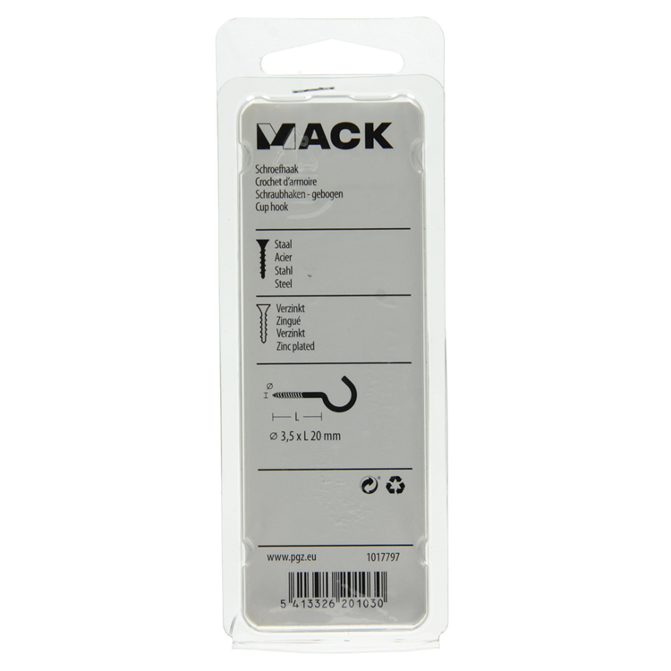 Mack 1017797 - schroefhaak staal verzinkt 10st 3,5 x 20 mm | 10 stuks