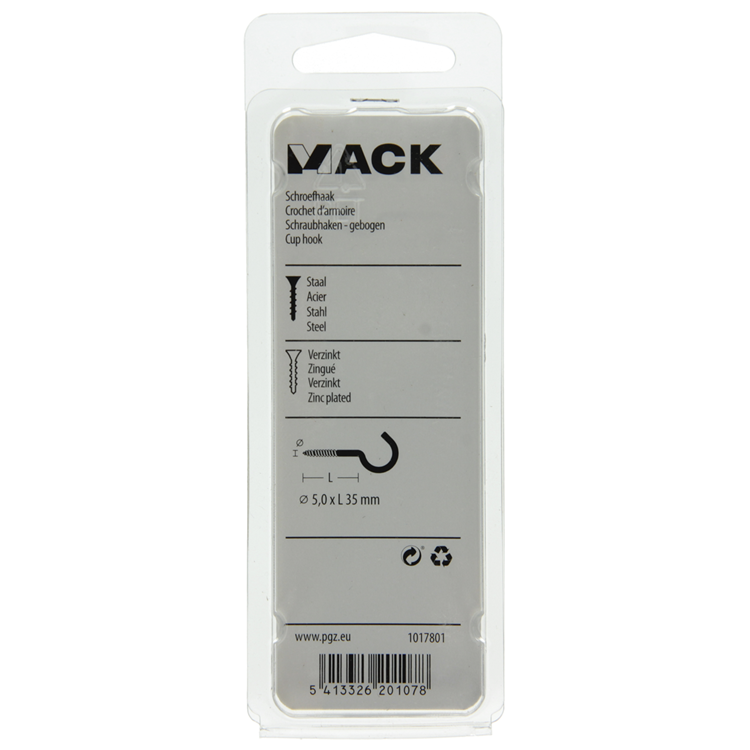 Mack 1017801 - schroefhaak staal verzinkt 4st 5,0 x 35 mm | 10 stuks