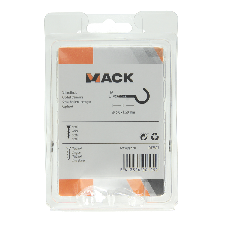 Mack 1017803 - schroefhaak staal verzinkt 4st 5,0 x 50 mm | 5 stuks