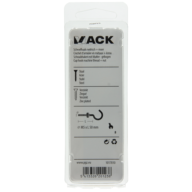 Mack 1017810 - schroefhaak metrisch + moer verzinkt 4st m5 x 50 mm | 10 stuks