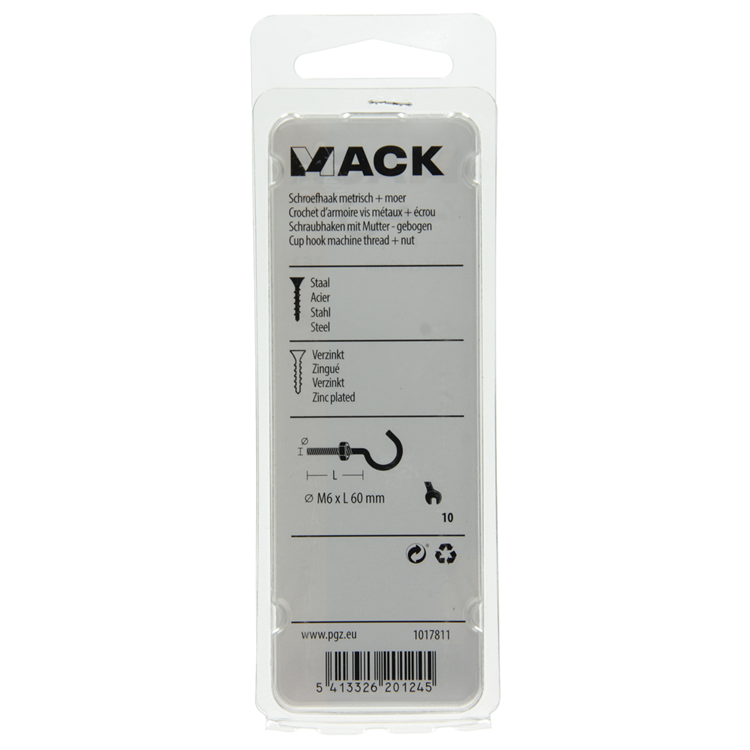 Mack 1017811 - schroefhaak metrisch + moer verzinkt 3st m6 x 60 mm | 10 stuks