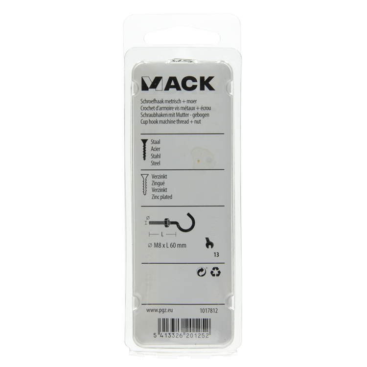 Mack 1017812 - schroefhaak metrisch + moer verzinkt 2st m8 x 60 mm | 10 stuks