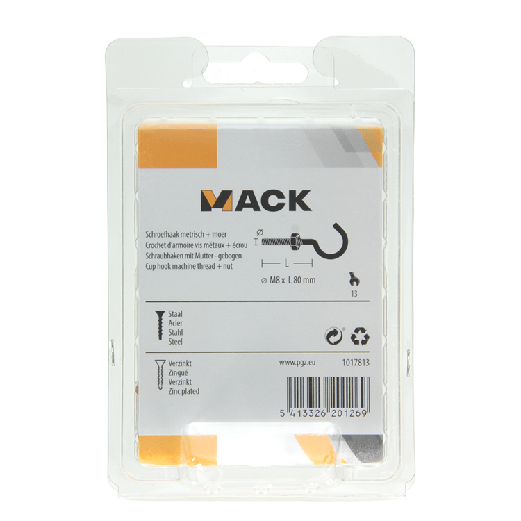 Mack 1017813 - schroefhaak metrisch + moer verzinkt 2st m8 x 80 mm | 5 stuks