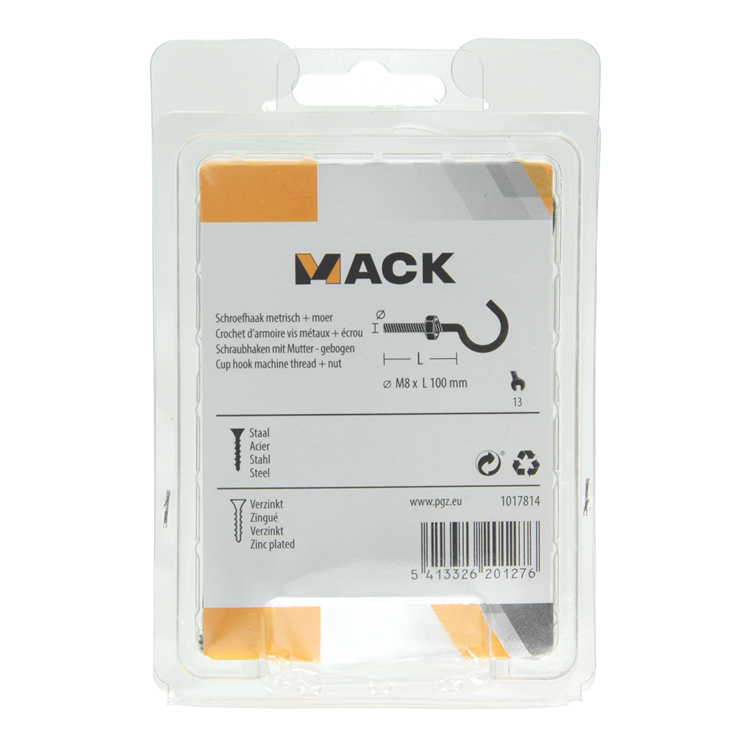 Mack 1017814 - schroefhaak metrisch + moer verzinkt 2st m8 x 100 mm | 5 stuks