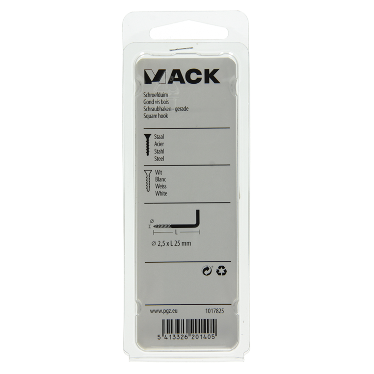 Mack 1017825 - schroefduim staal wit 8 st 2,5 x 25 mm | 10 stuks