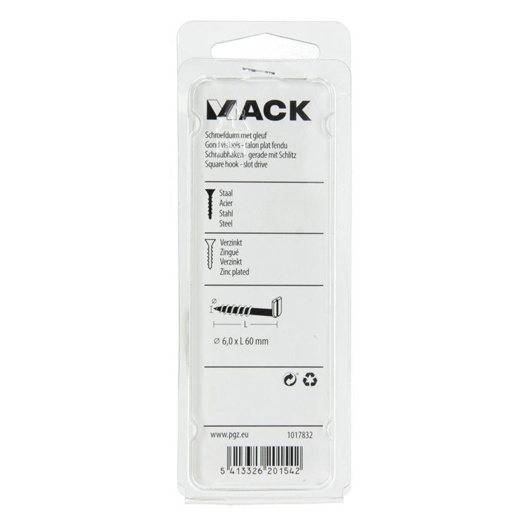 Mack 1017832 - schroefduim met gleuf staal verz. 4 st 6,0 x 60 mm | 10 stuks
