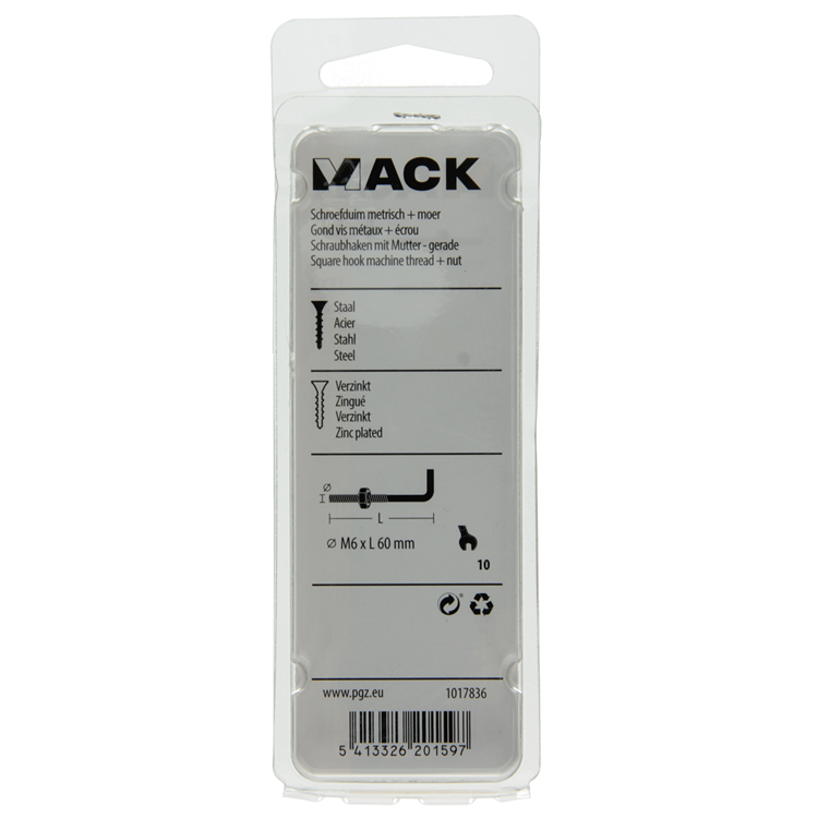 Mack 1017836 - schroefduim metrisch + moer staal 3 st m6 x 60 mm | 10 stuks