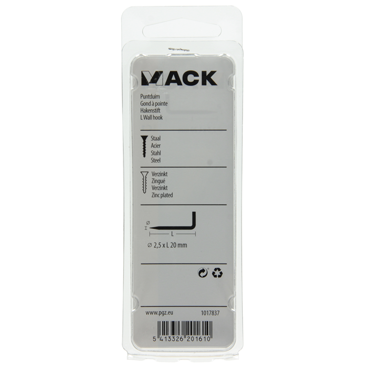 Mack 1017837 - puntduim staal verzinkt 22 st 2,5 x 20 mm | 10 stuks