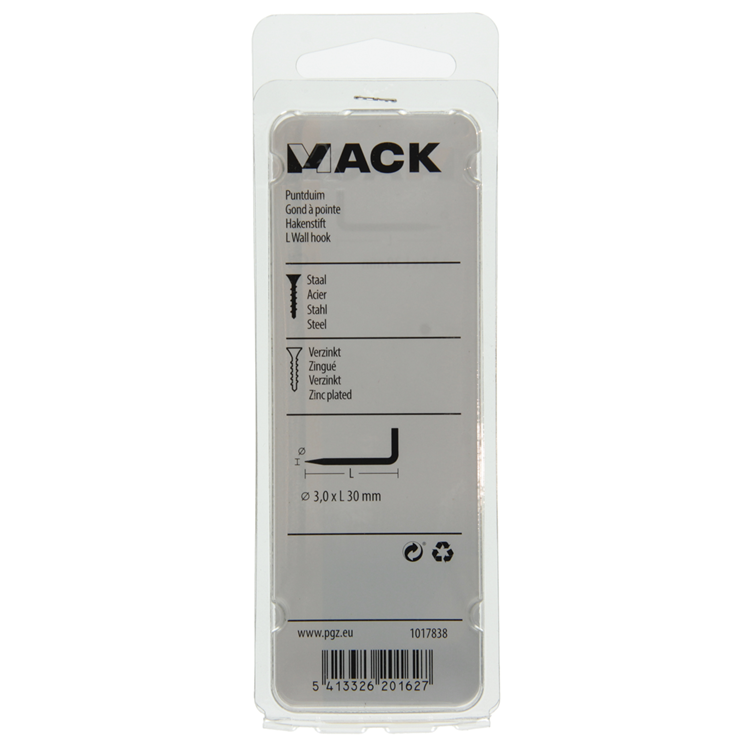 Mack 1017838 - puntduim staal verzinkt 16 st 3,0 x 30 mm | 10 stuks