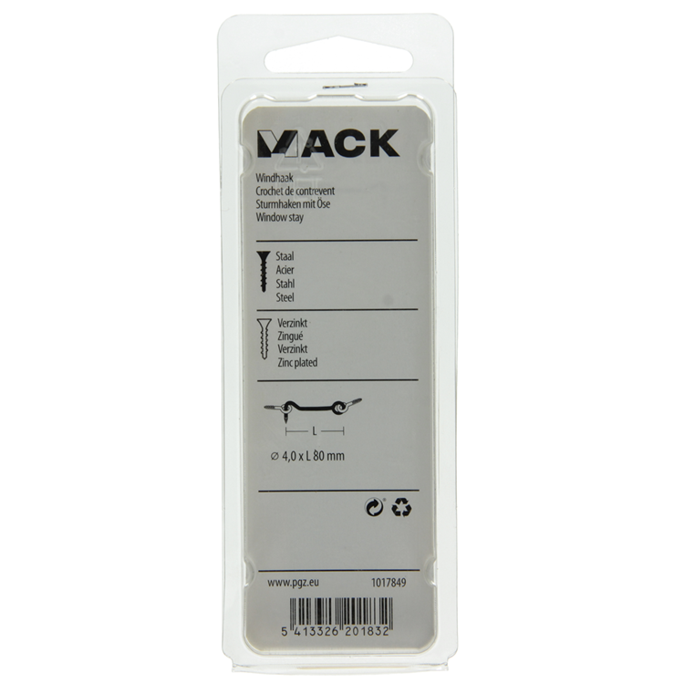 Mack 1017849 - windhaak staal verzinkt 2 st 4,0 x 80 mm | 5 stuks