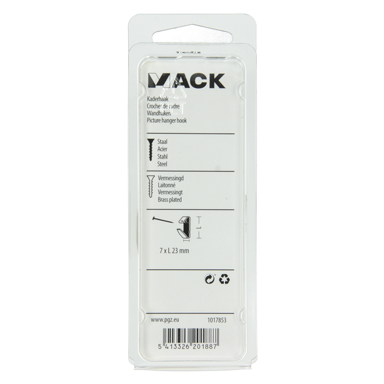 Mack 1017853 - kaderhaak staal vermessingd 12 st 7 x 23 mm | 10 stuks