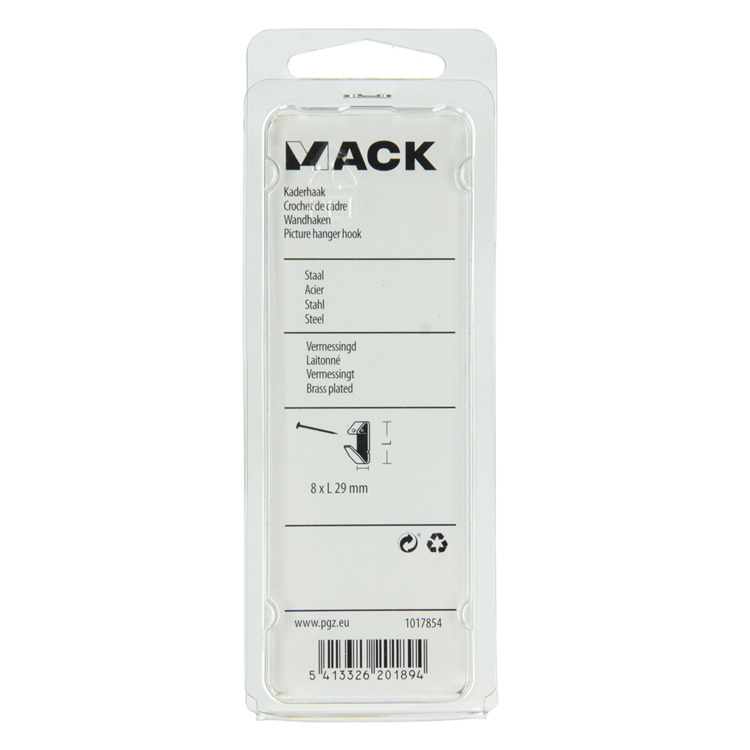 Mack 1017854 - kaderhaak staal vermessingd 10 st 8 x 29 mm | 10 stuks