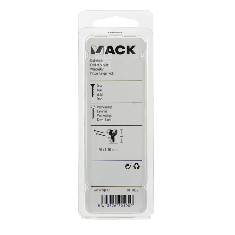 Mack 1017855 - kaderhaak staal vermessingd 6 st 20 x 30 mm | 5 stuks