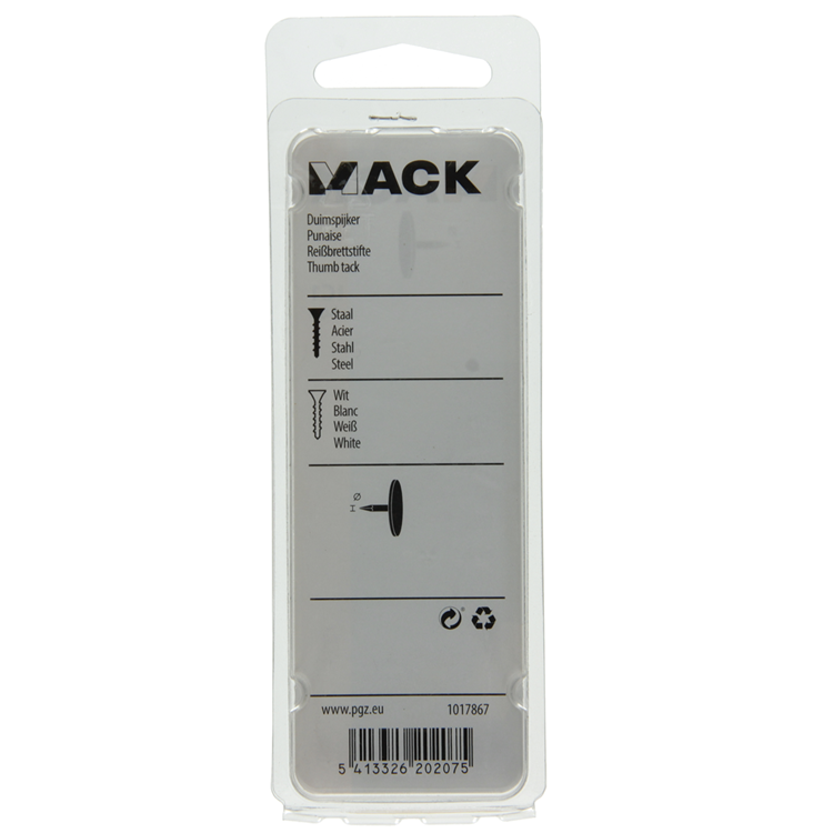 Mack 1017867 - duimspijker staal wit 60 st | 10 stuks