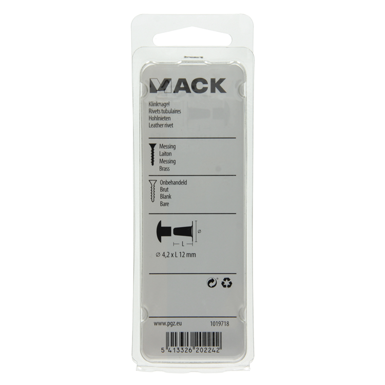 Mack 1019718 - klinknagel messing 5 st 4,2 x 12 mm | 10 stuks