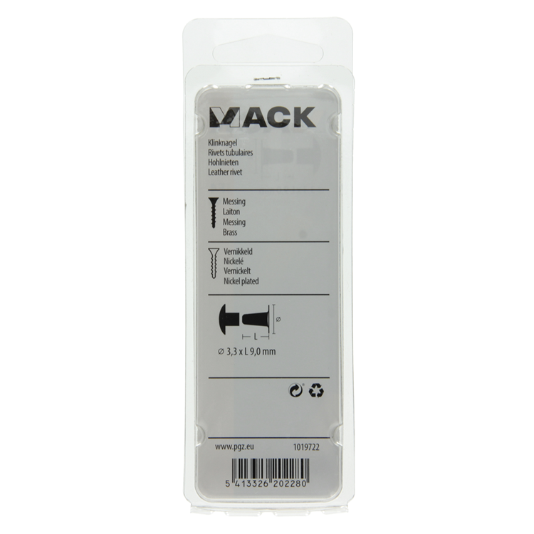 Mack 1019722 - klinknagel messing vernikkeld 10 st 3,3 x 9,0mm | 10 stuks