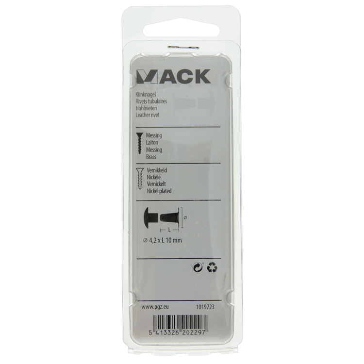 Mack 1019723 - klinknagel messing vernikkeld 6 st 4,2 x 10 mm | 10 stuks