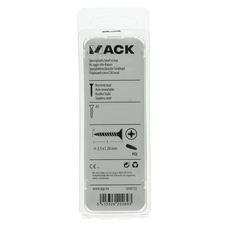 Mack 1019733 - spaanplaatschroef vz kop rvs 21 st 3,5 x 20 mm | 10 stuks