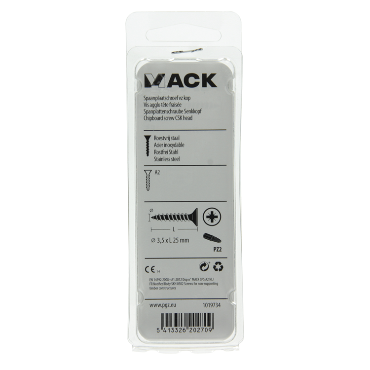 Mack 1019734 - spaanplaatschroef vz kop rvs 18 st 3,5 x 25 mm | 10 stuks