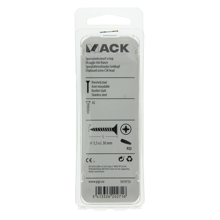 Mack 1019735 - spaanplaatschroef vz kop rvs 16 st 3,5 x 30 mm | 10 stuks