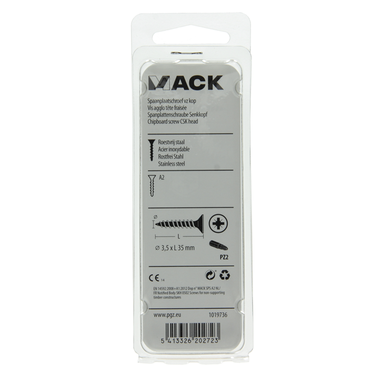 Mack 1019736 - spaanplaatschroef vz kop rvs 14 st 3,5 x 35 mm | 10 stuks