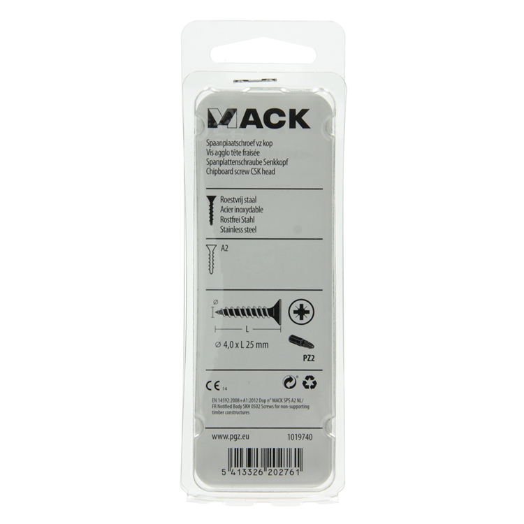 Mack 1019740 - spaanplaatschroef vz kop rvs 15 st 4,0 x 25 mm | 10 stuks