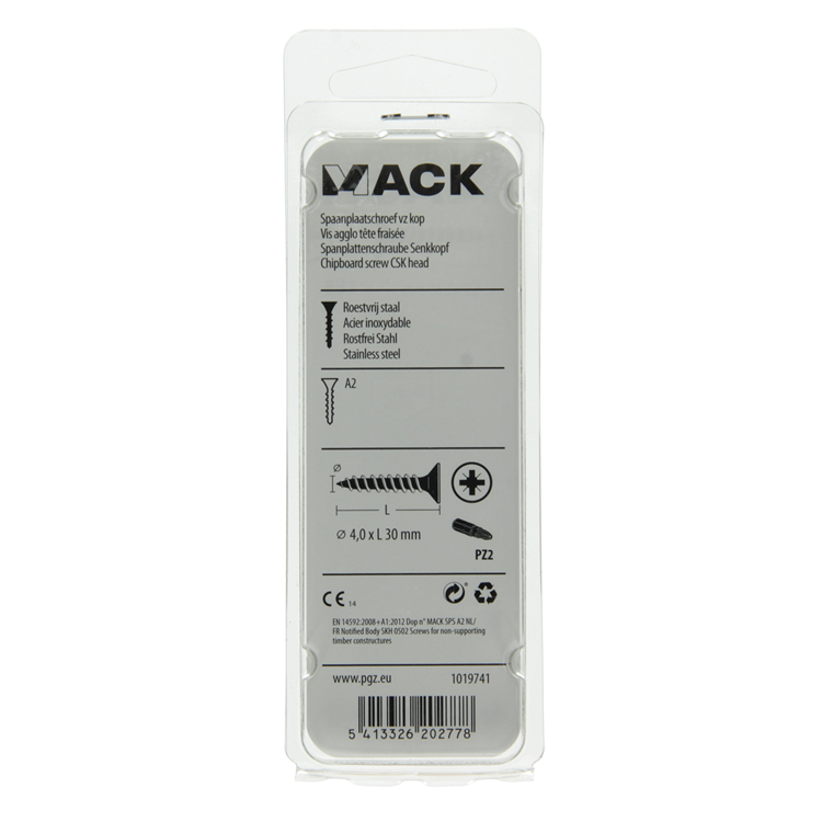 Mack 1019741 - spaanplaatschroef vz kop rvs 13 st 4,0 x 30 mm | 10 stuks