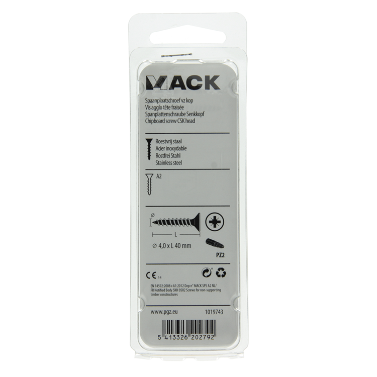 Mack 1019743 - spaanplaatschroef vz kop rvs 10 st 4,0 x 40 mm | 10 stuks