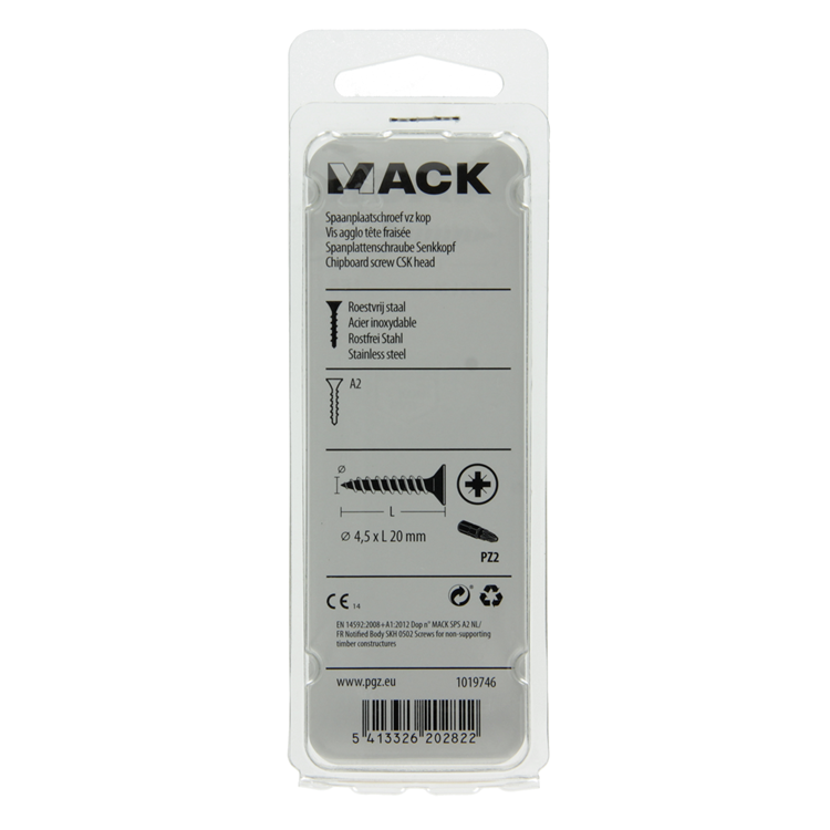 Mack 1019746 - spaanplaatschroef vz kop rvs 13 st 4,5 x 20 mm | 10 stuks