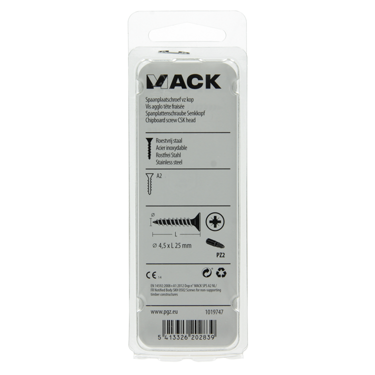 Mack 1019747 - spaanplaatschroef vz kop rvs 11 st 4,5 x 25 mm | 10 stuks