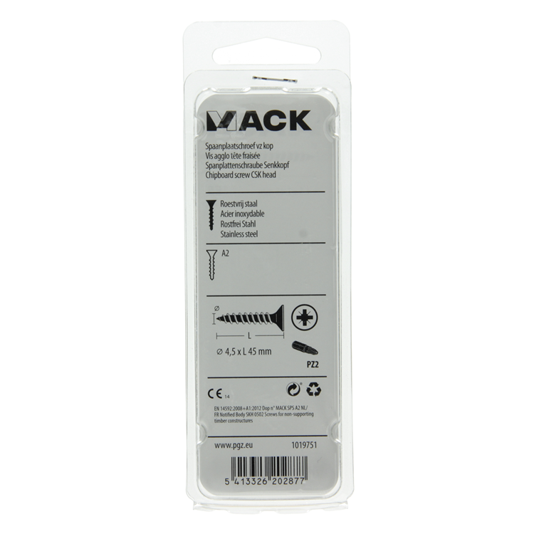 Mack 1019751 - spaanplaatschroef vz kop rvs 7 st 4,5 x 45 mm | 10 stuks