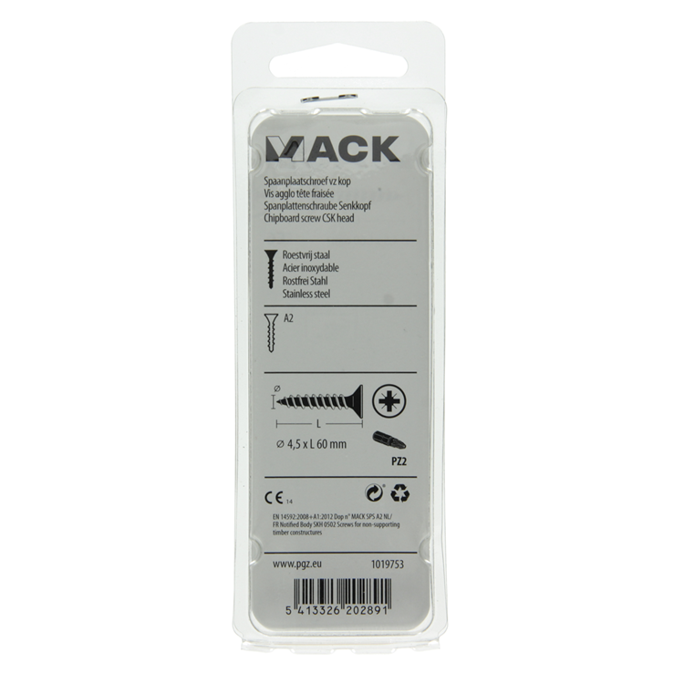 Mack 1019753 - spaanplaatschroef vz kop rvs 5 st 4,5 x 60 mm | 10 stuks