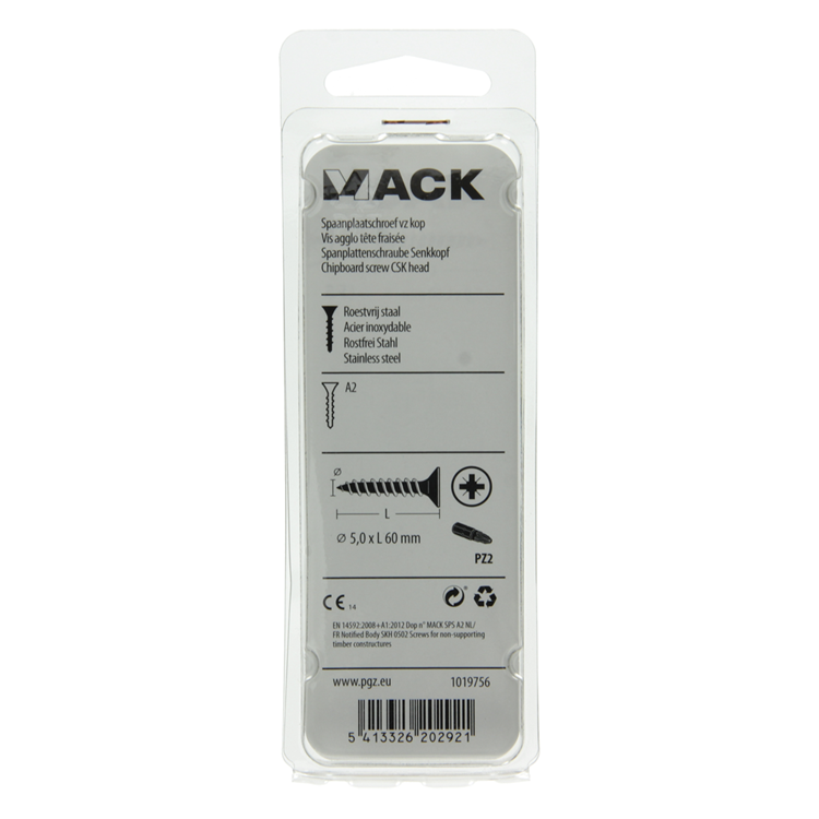 Mack 1019756 - spaanplaatschroef vz kop rvs 7 st 5,0 x 60 mm | 10 stuks