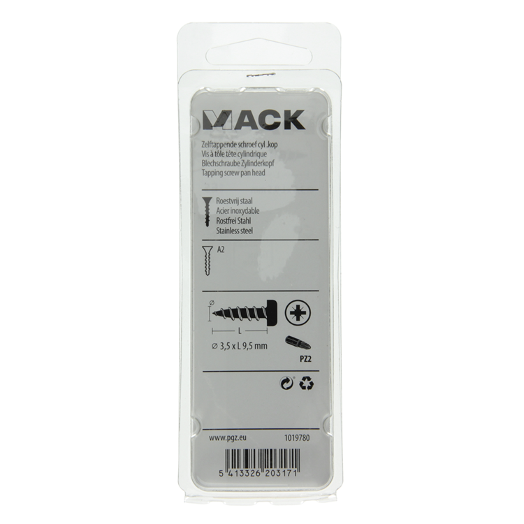 Mack 1019780 - zelftappende schroef cyl.kop a2 16 st 3,5 x 9,5 mm | 10 stuks