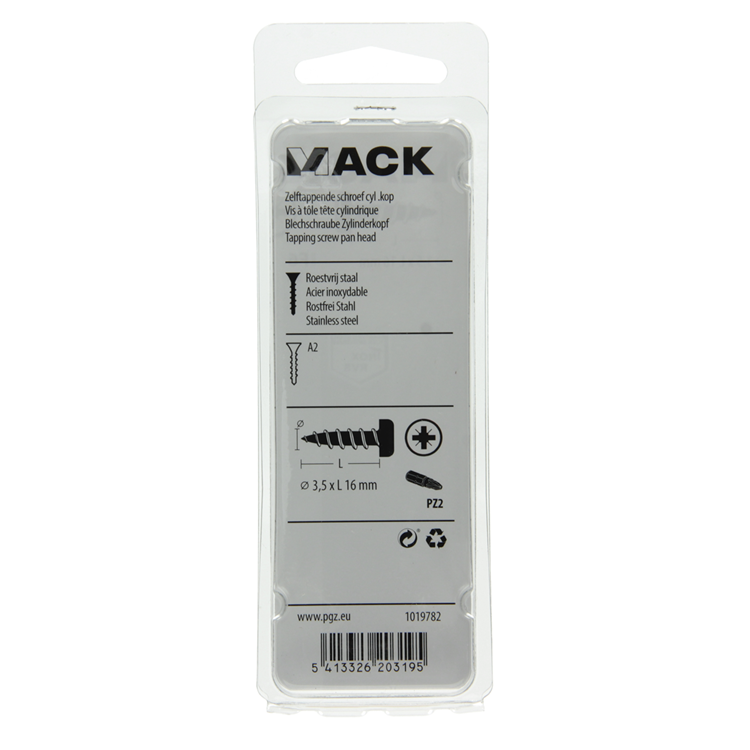 Mack 1019782 - zelftappende schroef cyl.kop a2 13 st 3,5 x 16 mm | 10 stuks