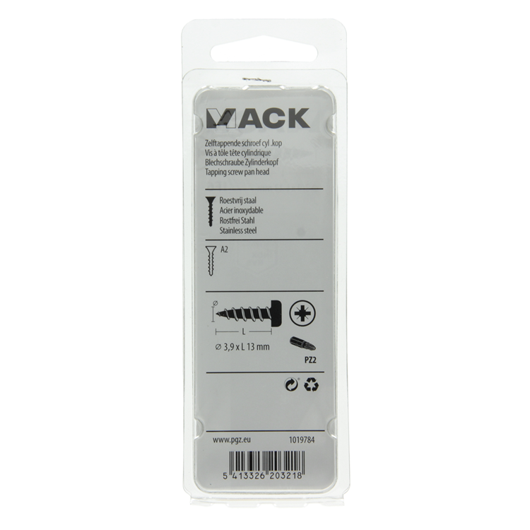 Mack 1019784 - zelftappende schroef cyl.kop a2 12 st 3,9 x 13 mm | 10 stuks