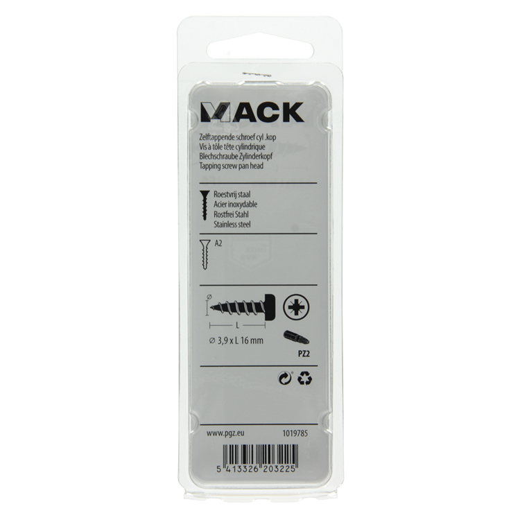 Mack 1019785 - zelftappende schroef cyl.kop a2 11 st 3,9 x 16 mm | 10 stuks