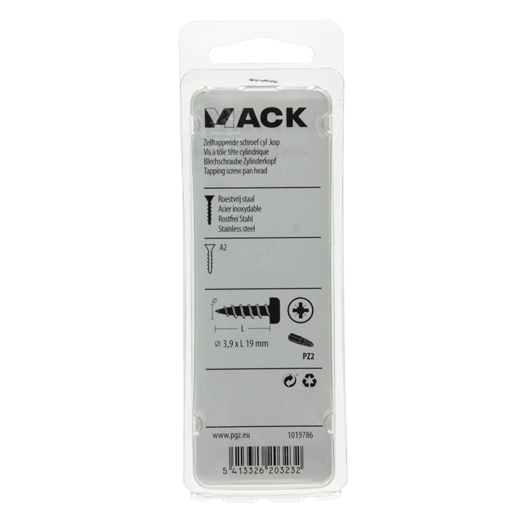 Mack 1019786 - zelftappende schroef cyl.kop a2 10 st 3,9 x 19 mm | 10 stuks