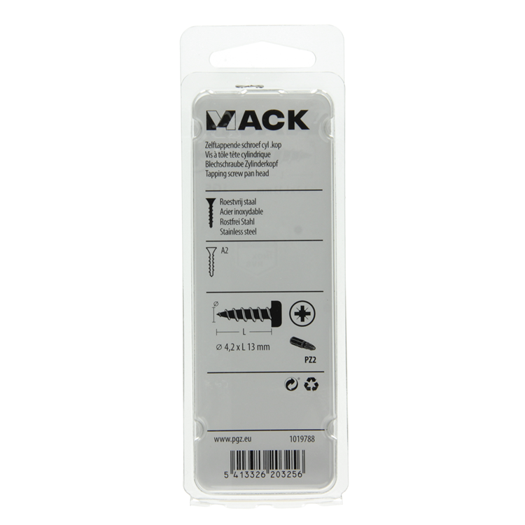 Mack 1019788 - zelftappende schroef cyl.kop a2 12 st 4,2 x 13 mm | 10 stuks