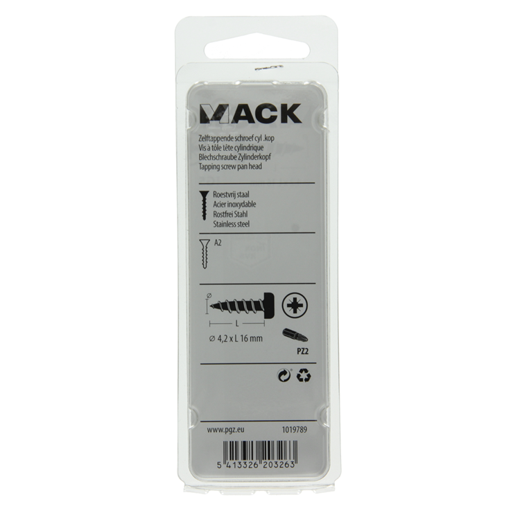 Mack 1019789 - zelftappende schroef cyl.kop a2 11 st 4,2 x 16 mm | 10 stuks