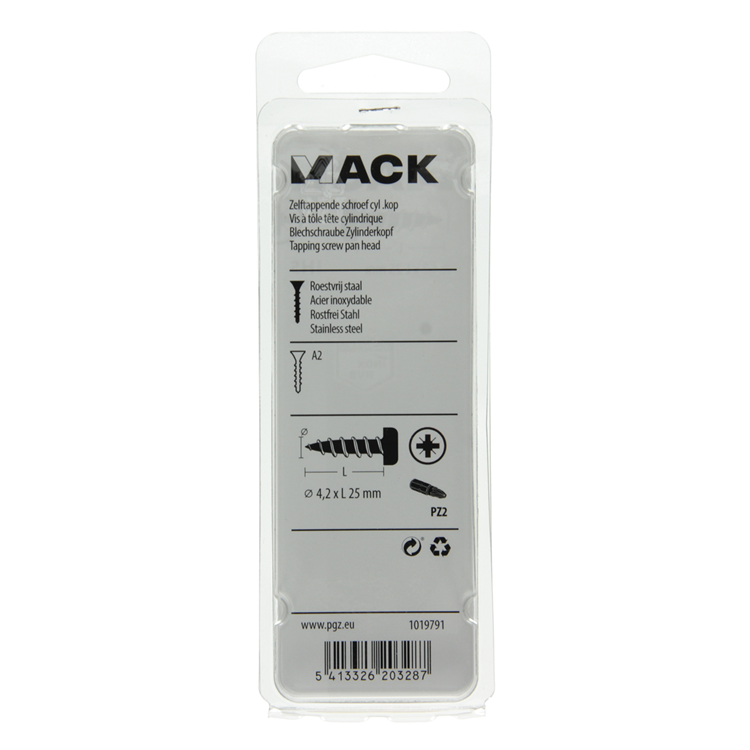 Mack 1019791 - zelftappende schroef cyl.kop a2 9 st 4,2 x 25 mm | 10 stuks