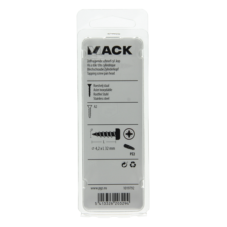 Mack 1019792 - zelftappende schroef cyl.kop a2 8 st 4,2 x 32 mm | 10 stuks