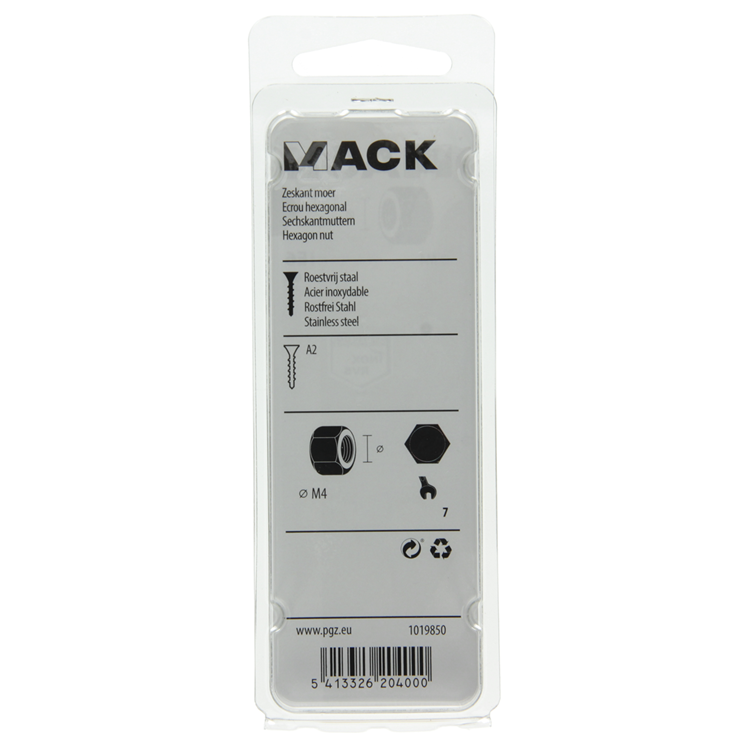 Mack 1019850 - zeskantmoer inox a2 18 st m4 | 10 stuks